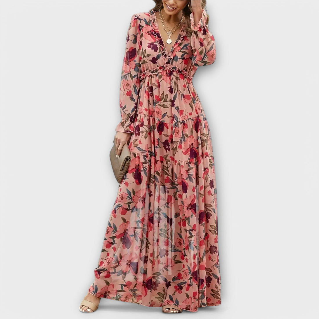 Lukrecija - Floral Print Maxi Dress With V-Neck