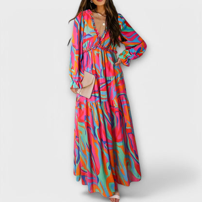 Lukrecija - Floral Print Maxi Dress With V-Neck